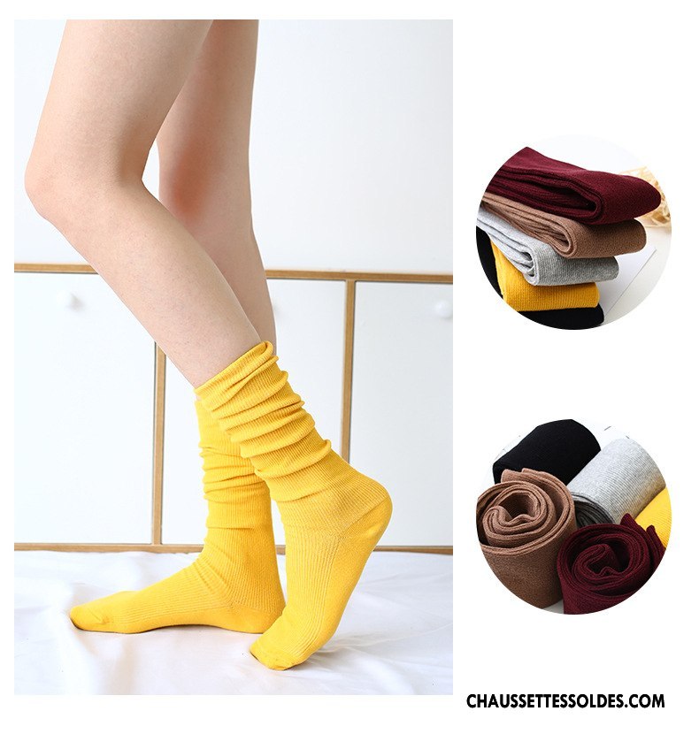 Chaussettes Longues Femme Bonbons Haute 100% Coton Chaussette À Genou Dame  Pure Jaune France