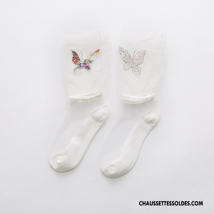 Bas Bas De Soie Femme Été Courte Nouvelles Arrivées Printemps Chaussette Papillon Blanc