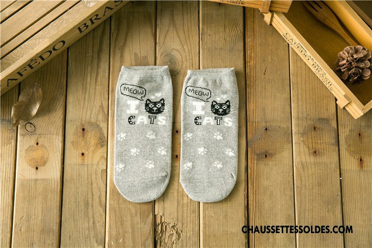 Chaussette Basse Femme Charmant Été Le Nouveau Dessin Animé Chaussette Basse Coupée Printemps Gris