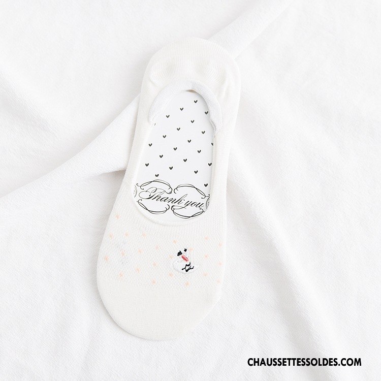 Chaussette Basse Femme Chaussette Basse Coupée 100% Coton Le Nouveau Brodé Silicone Invisible Noir