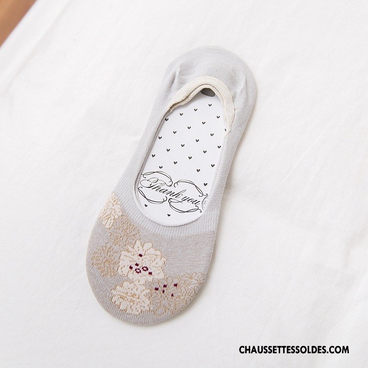 Chaussette Basse Femme Invisible Silicone Nouvelles Arrivées Printemps Fleurs 100% Coton Bleu Or