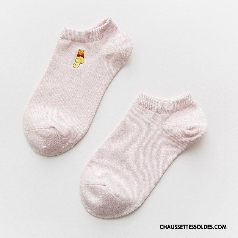 Chaussettes Courtes Femme 100% Coton Brodé Matelassé Petit Chaussette Basse Coupée Chaussette Courte Pure Rose