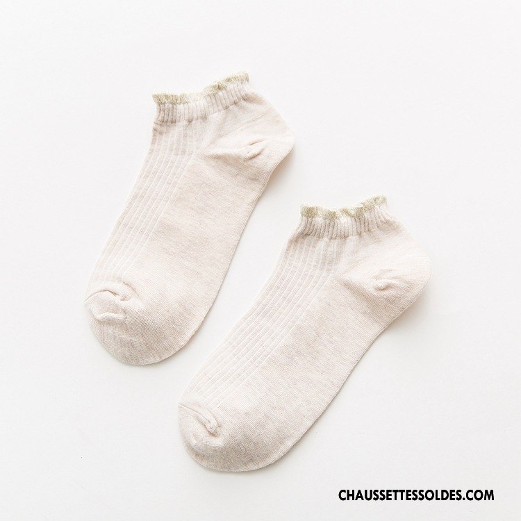 Chaussettes Courtes Femme Chaussette Courte Chaussette Basse Coupée Printemps Dame Plaine Tendance Blanc Or