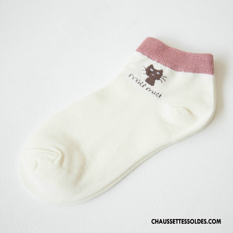 Chaussettes Courtes Femme L'automne Vente Chaude 100% Coton Chat Dame Chaussette Basse Coupée Rose