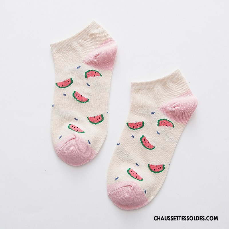 Chaussettes Courtes Femme Le Nouveau Beige Chaussette Basse Coupée 100% Coton Fruit Plaine Pure Blanc