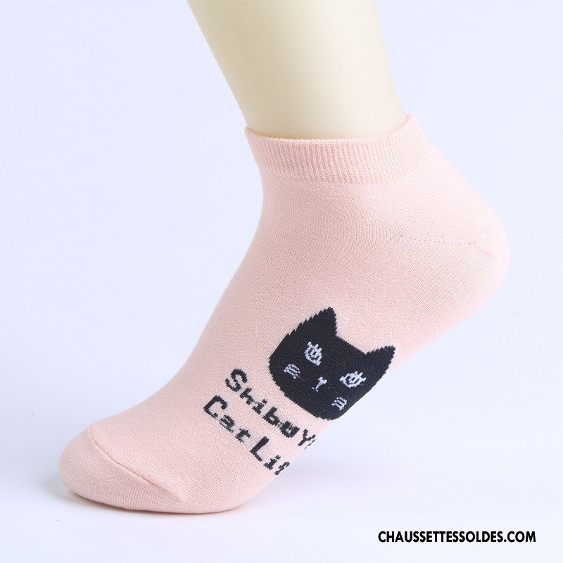 Chaussettes Courtes Femme Été 100% Coton Dessin Animé Légère Basse Chaussette Courte Rose Clair