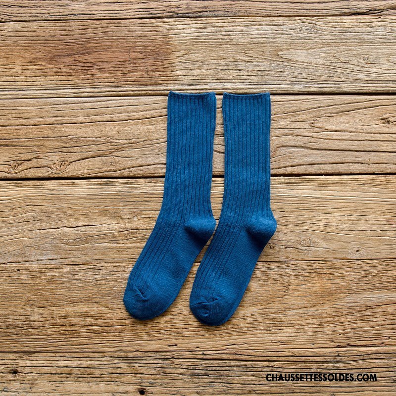 Chaussettes Mi Hautes Femme 100% Coton Hiver L'automne Dame Milieu Le Nouveau Bleu Marin Pure