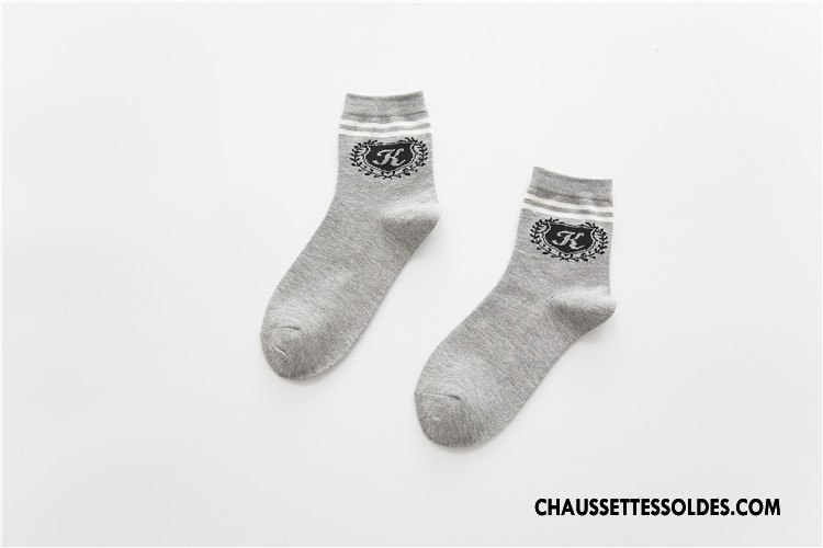 Chaussettes Mi Hautes Femme 100% Coton L'automne Rayé Hiver Plaine Milieu Blanc