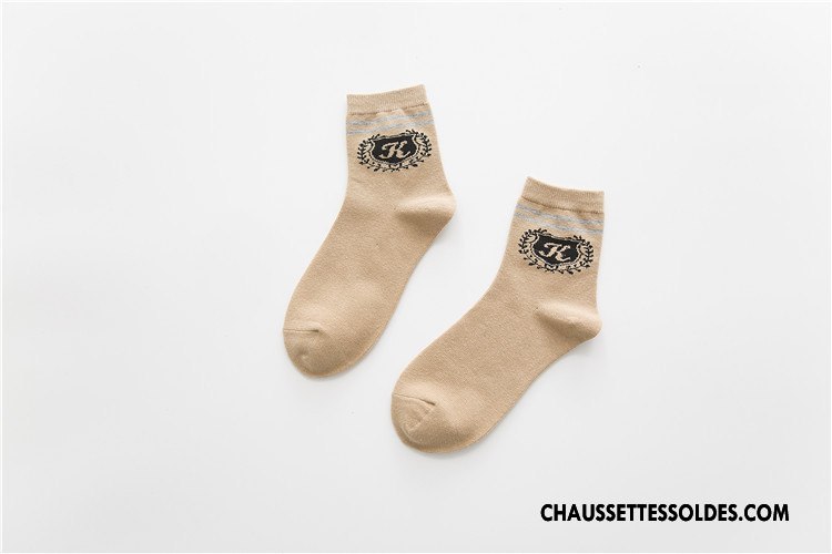 Chaussettes Mi Hautes Femme 100% Coton L'automne Rayé Hiver Plaine Milieu Blanc