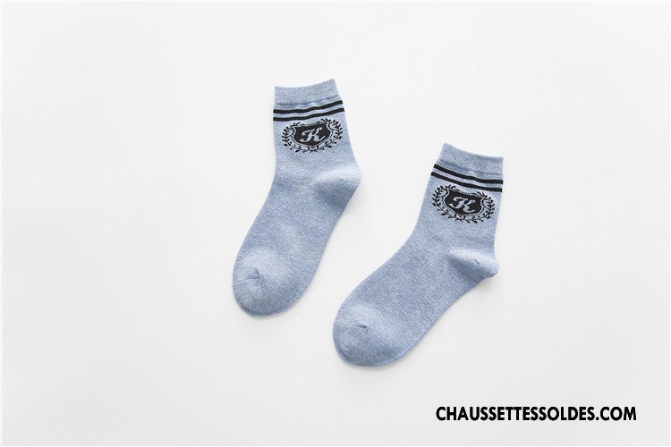 Chaussettes Mi Hautes Femme 100% Coton L'automne Rayé Hiver Plaine Milieu Blanc