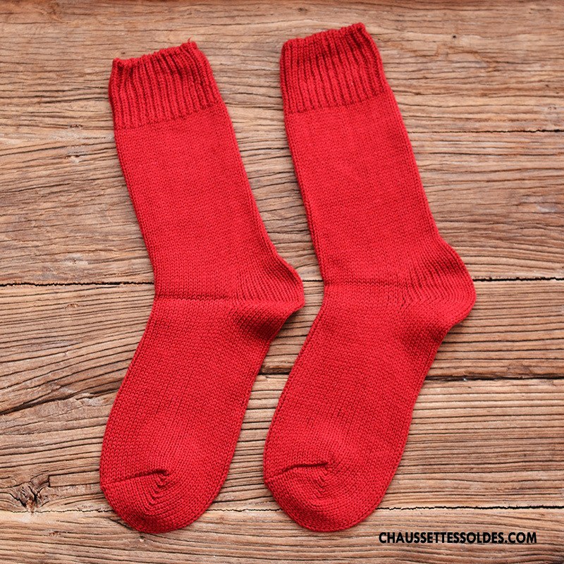 Chaussettes Mi Hautes Femme Bottes Courtes Renforcé Rétro Mélangé Rouge