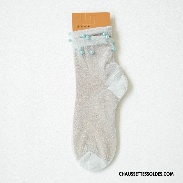 Chaussettes Mi Hautes Femme Chaussette Courte Nouvelles Arrivées Petit Perle Gros Été Rose Or