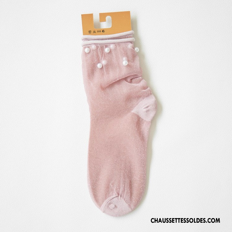 Chaussettes Mi Hautes Femme Chaussette Courte Nouvelles Arrivées Petit Perle Gros Été Rose Or