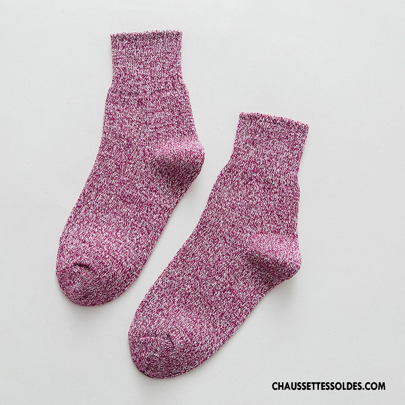 Chaussettes Mi Hautes Femme Chaussettes En Coton Hiver Thermiques Renforcé Milieu L'automne Pure Rose