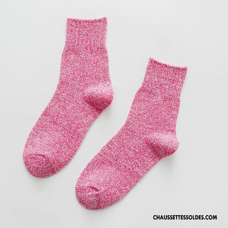 Chaussettes Mi Hautes Femme Chaussettes En Coton Hiver Thermiques Renforcé Milieu L'automne Pure Rose