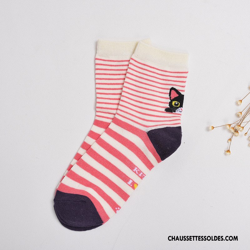 Chaussettes Mi Hautes Femme Chaussettes En Coton Le Nouveau Casual Dame Chat Dimensionnel Rouge