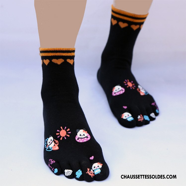 Chaussettes Mi Hautes Femme Cinq Doigts Hiver Chaussettes En Coton Dame Personnalité Longue Bleu