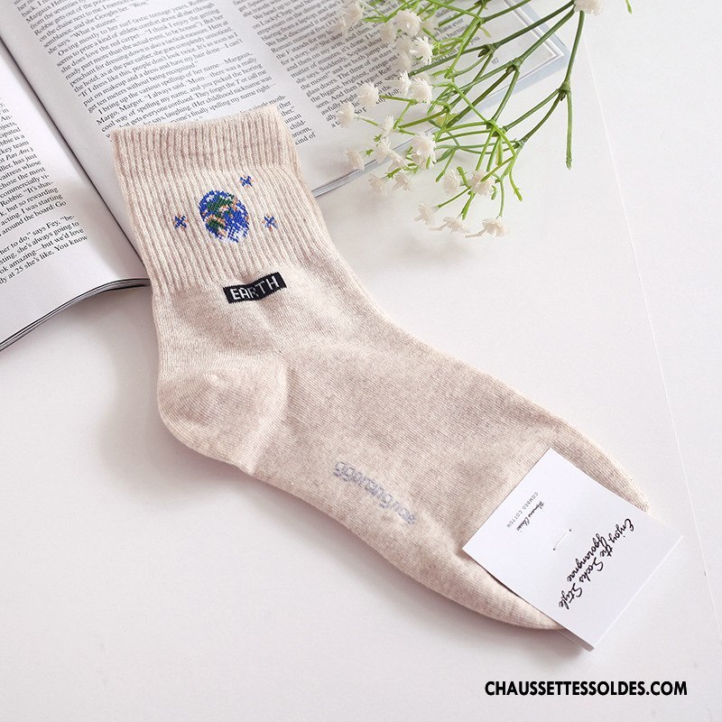 Chaussettes Mi Hautes Femme Coton Bio Nervurées Casual Importer Longue Hiver Rose