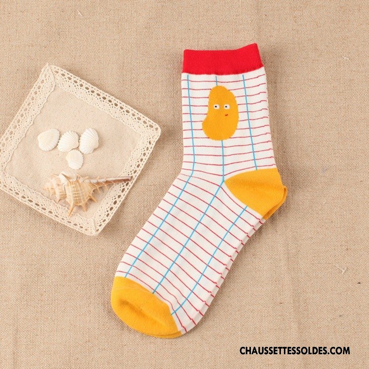 Chaussettes Mi Hautes Femme Coton Bio Rayé Fruit Carreaux Milieu Courte Or