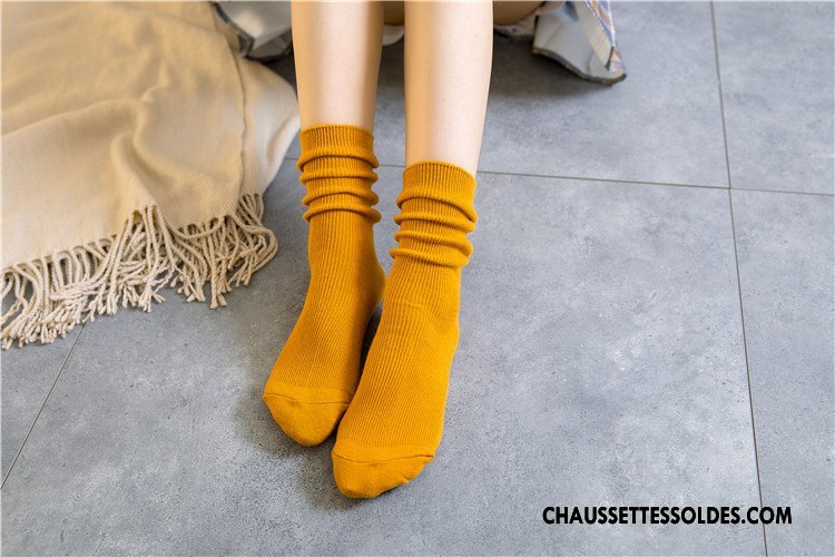 Chaussettes Mi Hautes Femme Coton Le Nouveau Milieu L'automne Hiver Chaussettes En Coton Or