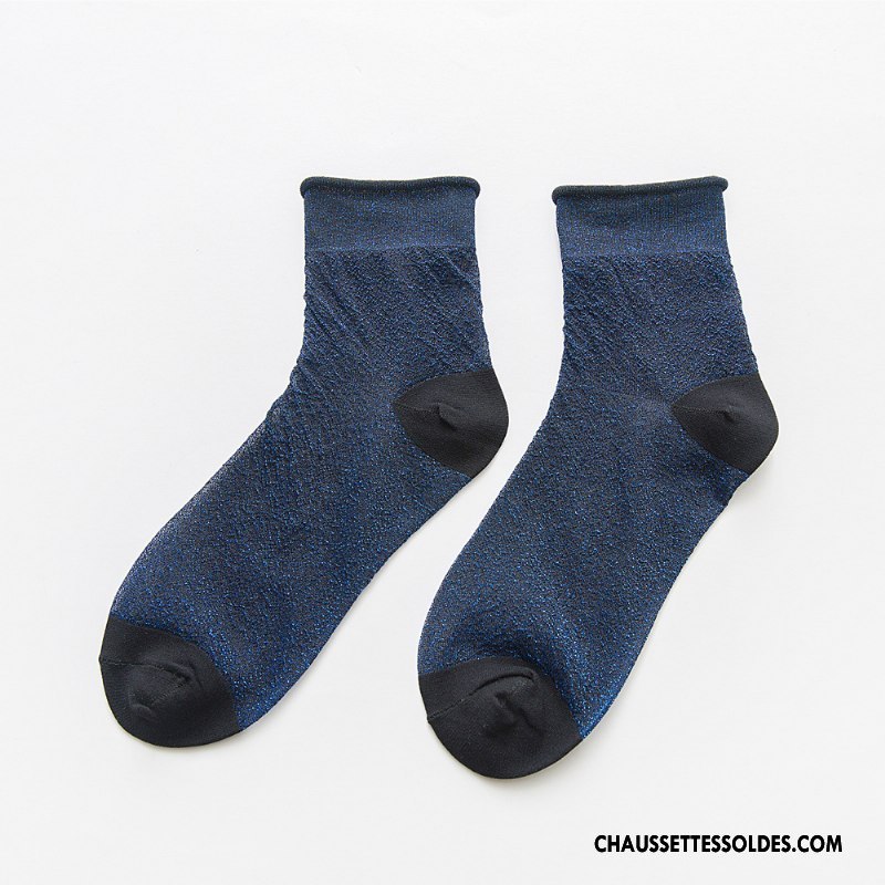 Chaussettes Mi Hautes Femme Dame Ourlet Nouvelles Arrivées Légère Rétro Milieu Noir Or Argent