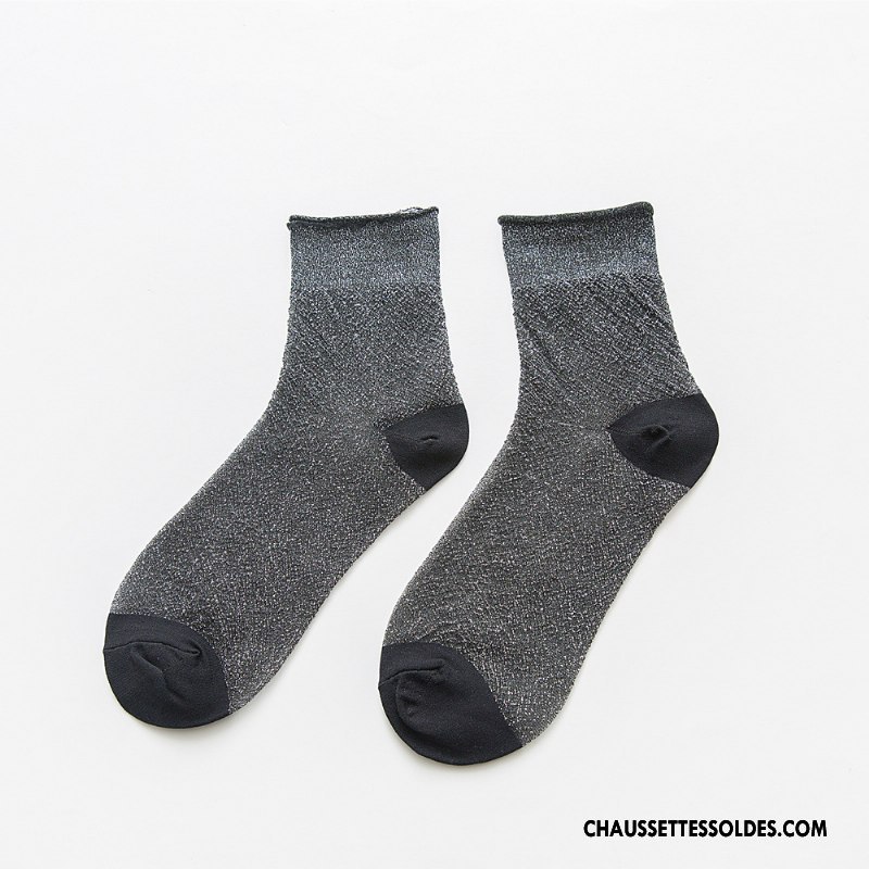 Chaussettes Mi Hautes Femme Dame Ourlet Nouvelles Arrivées Légère Rétro Milieu Noir Or Argent