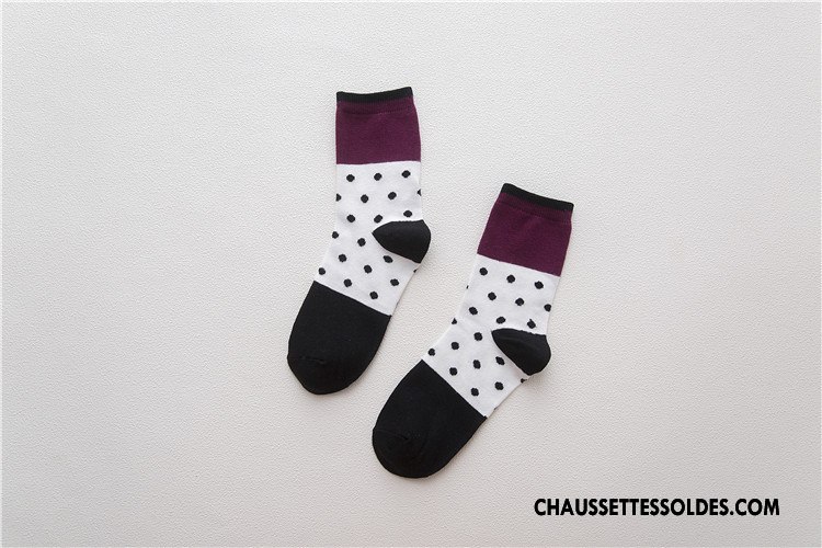 Chaussettes Mi Hautes Femme Frais 100% Coton Le Nouveau Plaine Chaussettes En Coton Points Couleurs Mixtes Bleu