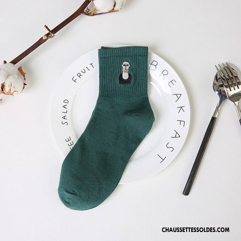 Chaussettes Mi Hautes Femme Le Nouveau Dame Brodé Amour Élève Chaussette Courte Rose Vert