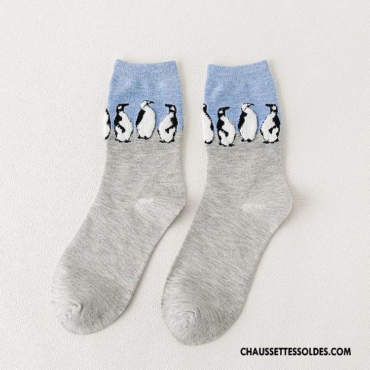 Chaussettes Mi Hautes Femme Le Nouveau Hiver L'automne Matelassé Milieu Dessin Animé Bleu Marin