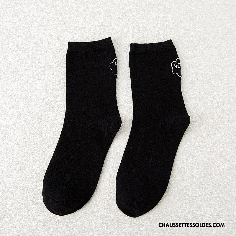 Chaussettes Mi Hautes Femme Lettre Milieu Dame Charmant 100% Coton Chaussettes En Coton Noir