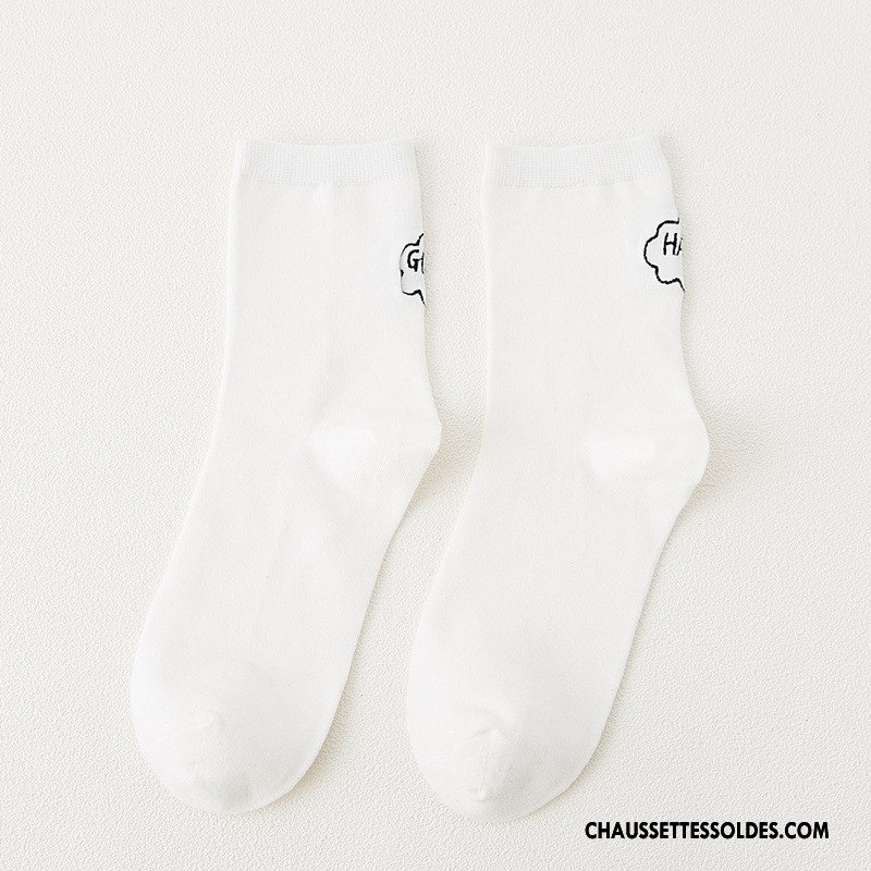 Chaussettes Mi Hautes Femme Lettre Milieu Dame Charmant 100% Coton Chaussettes En Coton Noir