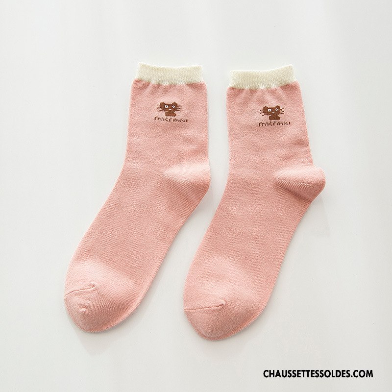 Chaussettes Mi Hautes Femme Milieu Printemps 100% Coton Hiver Tendance L'automne Rose