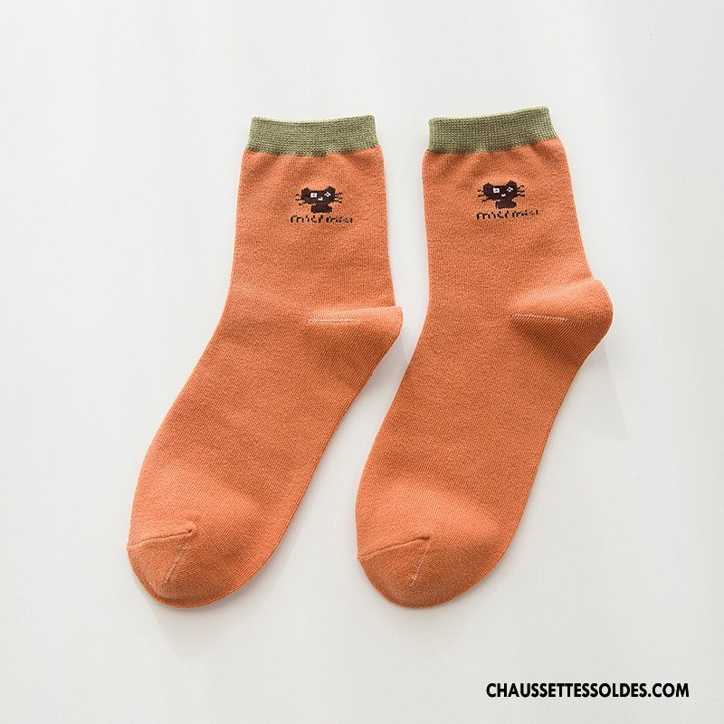 Chaussettes Mi Hautes Femme Milieu Printemps 100% Coton Hiver Tendance L'automne Rose