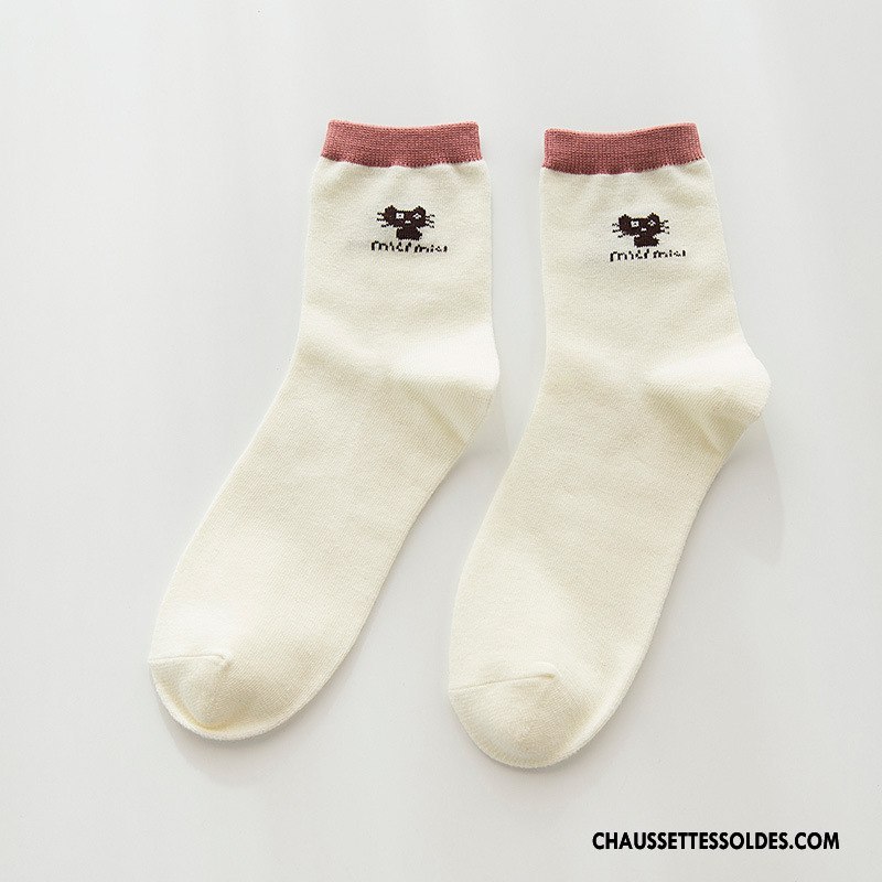 Chaussettes Mi Hautes Femme Milieu Printemps 100% Coton Hiver Tendance L'automne Rose