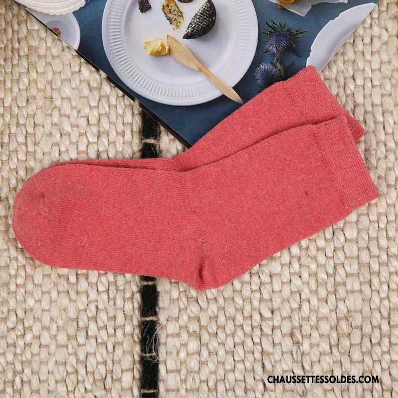 Chaussettes Mi Hautes Femme Milieu Renforcé L'automne Hiver Des Chaussettes En Laine La Laine Pure Rose