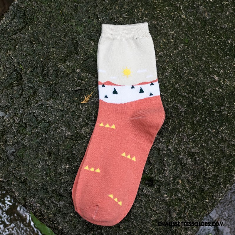 Chaussettes Mi Hautes Femme Nouvelles Arrivées Hiver Chaussettes En Coton Coton Bio L'automne Frais Rouge