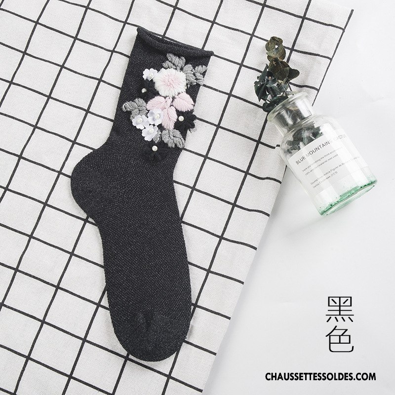 Chaussettes Mi Hautes Femme Élève Long Stock Personnalité Chaussette Courte Fleurs Le Nouveau Blanc