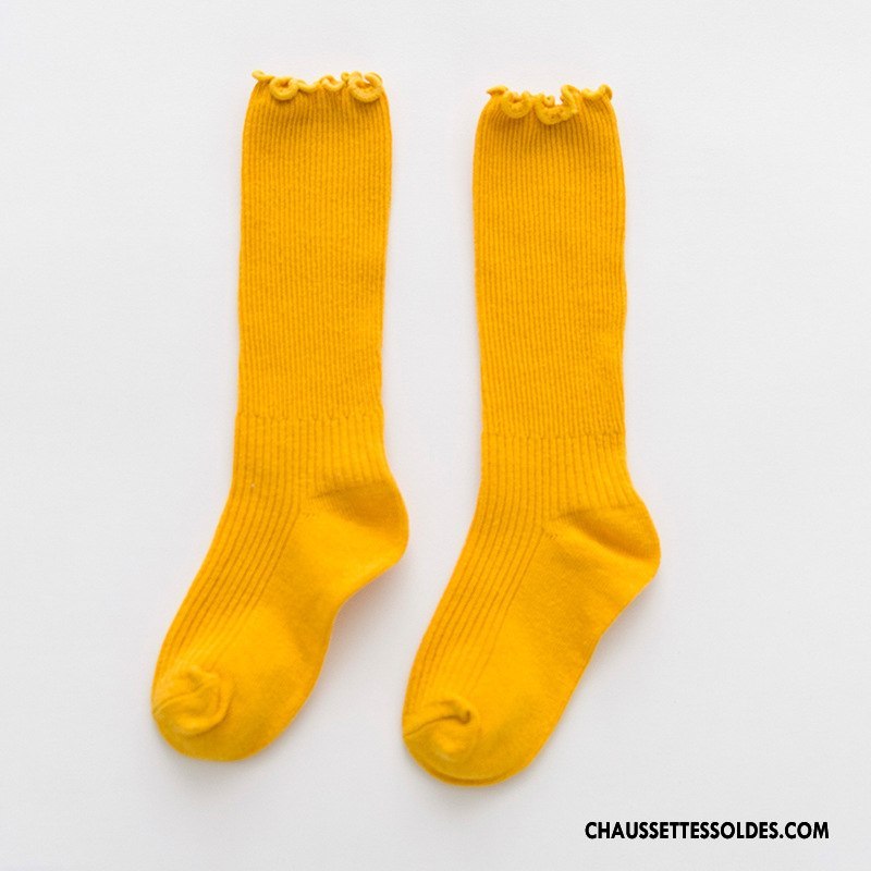 Chaussettes Mi Hautes Fille Bois Enfant Femme 100% Coton Hiver Matelassé Jaune