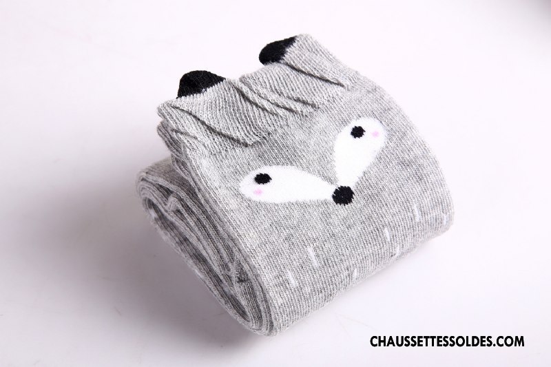 Chaussettes Mi Hautes Fille Matelassé Dessin Animé Femme Enfant Le Nouveau Milieu Gris