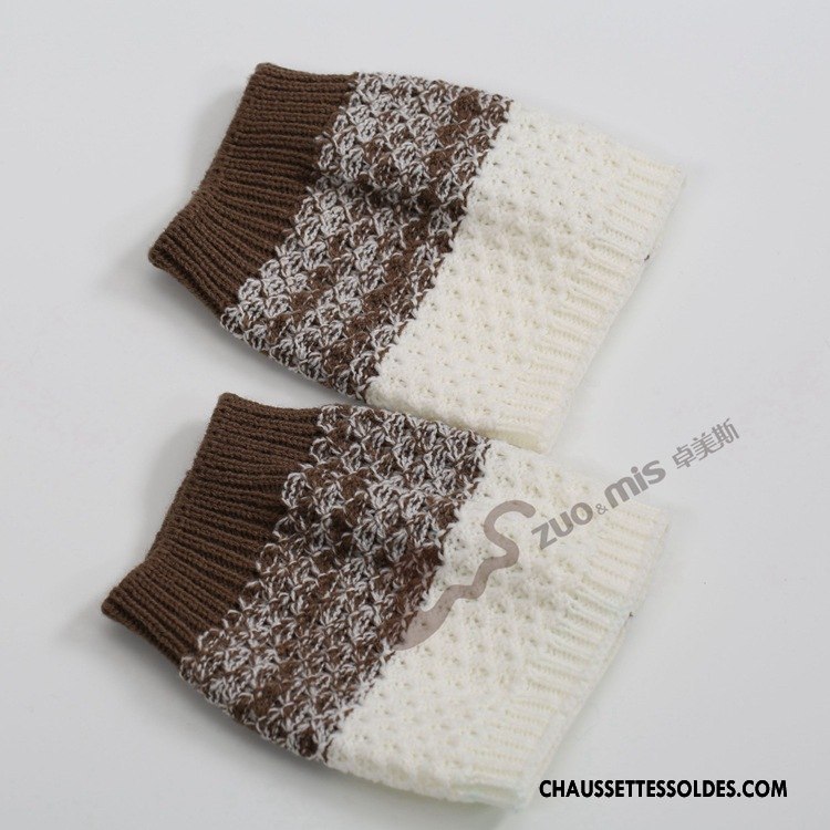 Guêtres Femme En Maille Chaussette Thermiques De Laine Couleurs Mixtes Couleur De Contraste Blanc